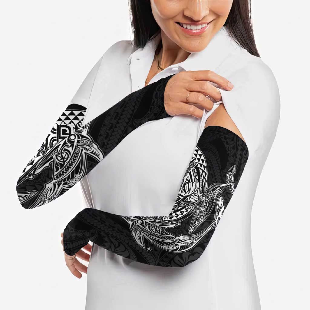 Hawaiian Whales Polynesian Art Motifs Arm Sleeves Black Color - Polynesian Pride