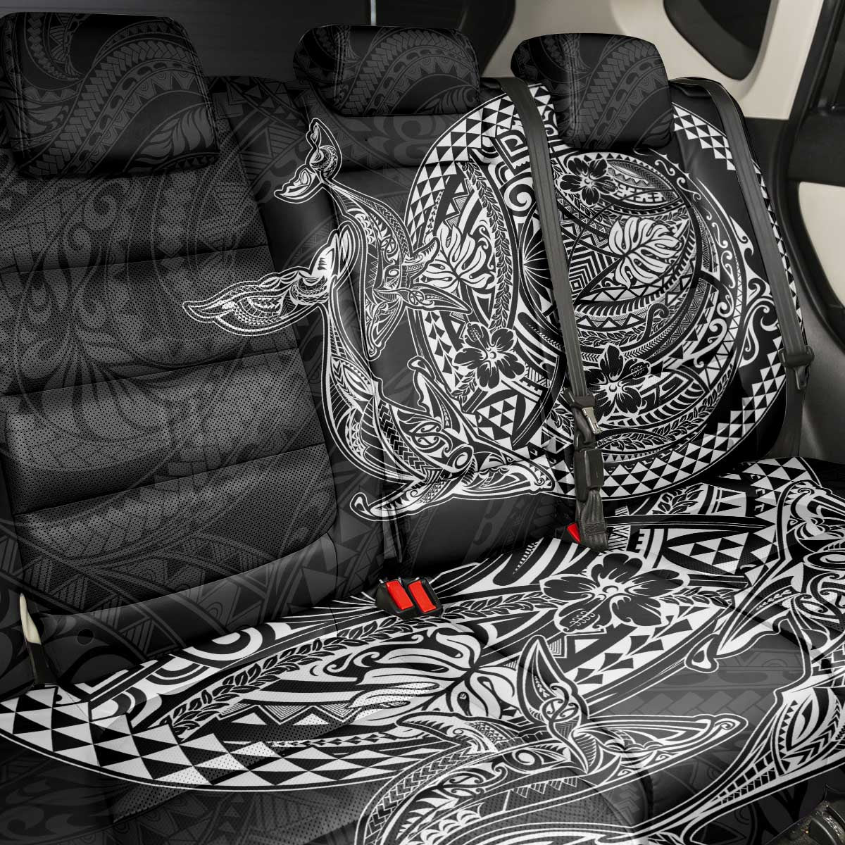 Hawaiian Whales Polynesian Art Motifs Back Car Seat Cover Black Color - Polynesian Pride