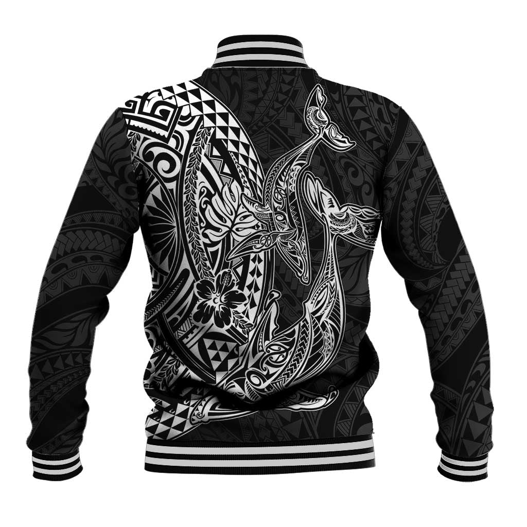 Hawaiian Whales Polynesian Art Motifs Baseball Jacket Black Color - Polynesian Pride