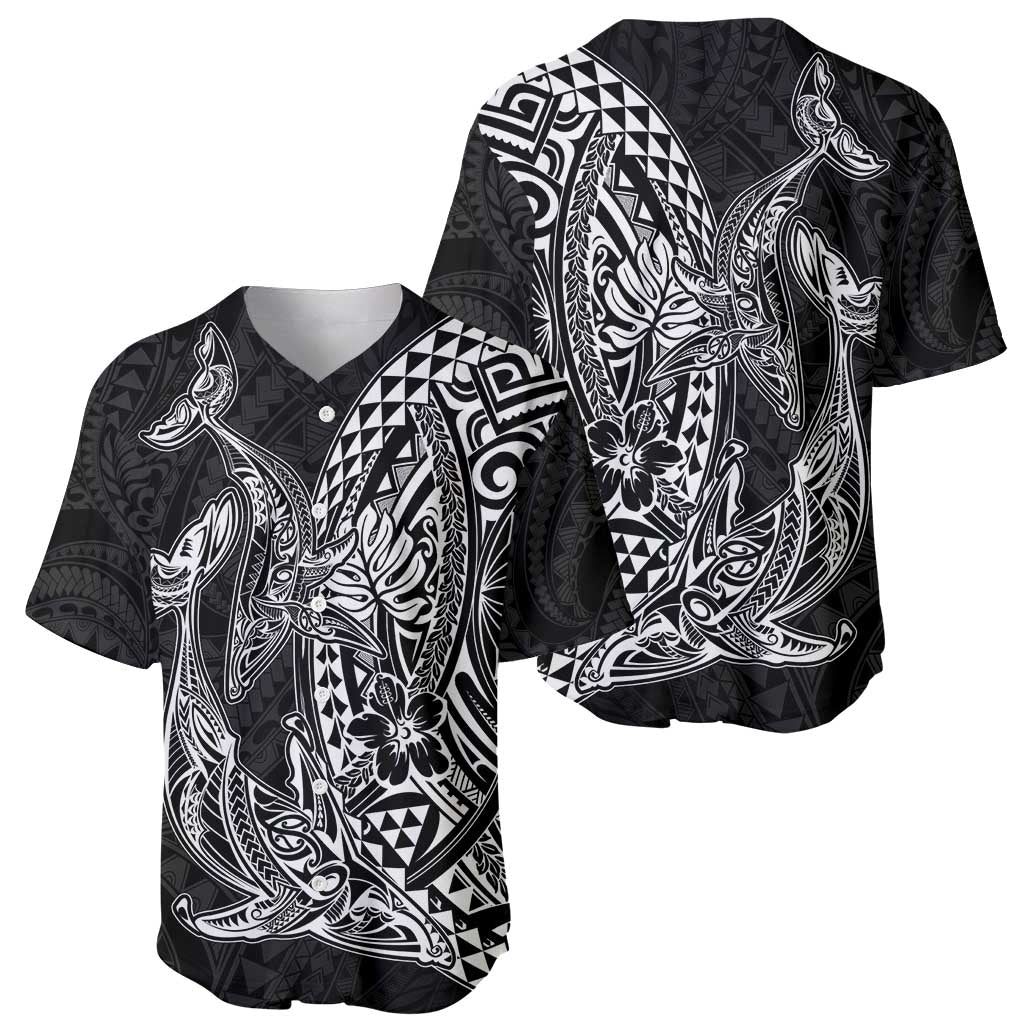 Hawaiian Whales Polynesian Art Motifs Baseball Jersey Black Color - Polynesian Pride