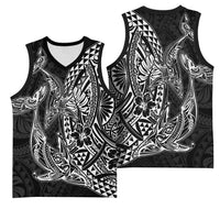 Hawaiian Whales Polynesian Art Motifs Basketball Jersey Black Color - Polynesian Pride