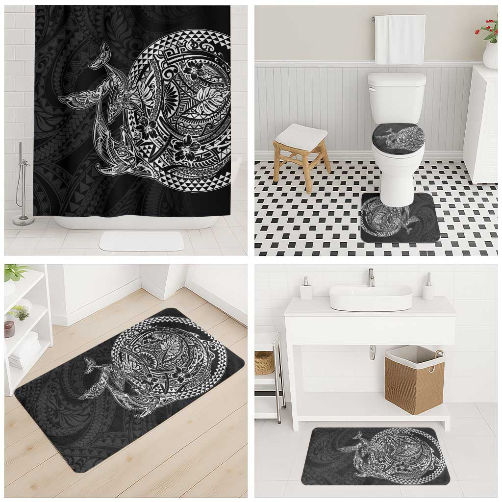 Hawaiian Whales Polynesian Art Motifs Bathroom Set Black Color - Polynesian Pride