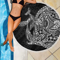 Hawaiian Whales Polynesian Art Motifs Beach Blanket Black Color - Polynesian Pride