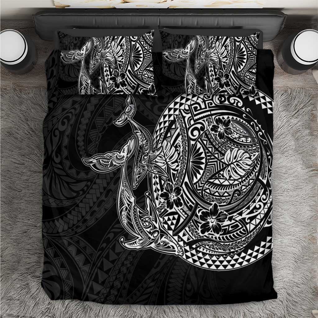 Hawaiian Whales Polynesian Art Motifs Bedding Set Black Color - Polynesian Pride