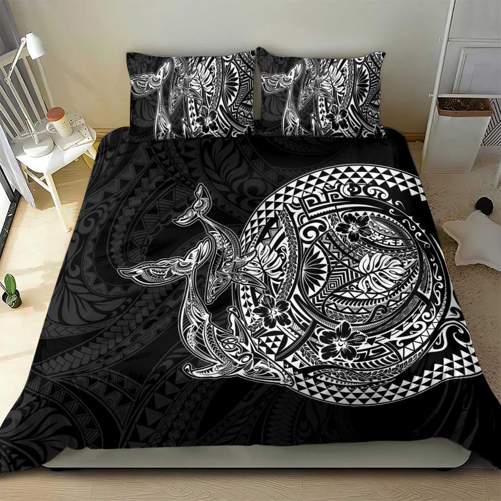 Hawaiian Whales Polynesian Art Motifs Bedding Set Black Color - Polynesian Pride