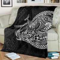 Hawaiian Whales Polynesian Art Motifs Blanket Black Color - Polynesian Pride