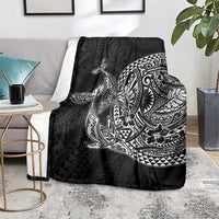 Hawaiian Whales Polynesian Art Motifs Blanket Black Color - Polynesian Pride