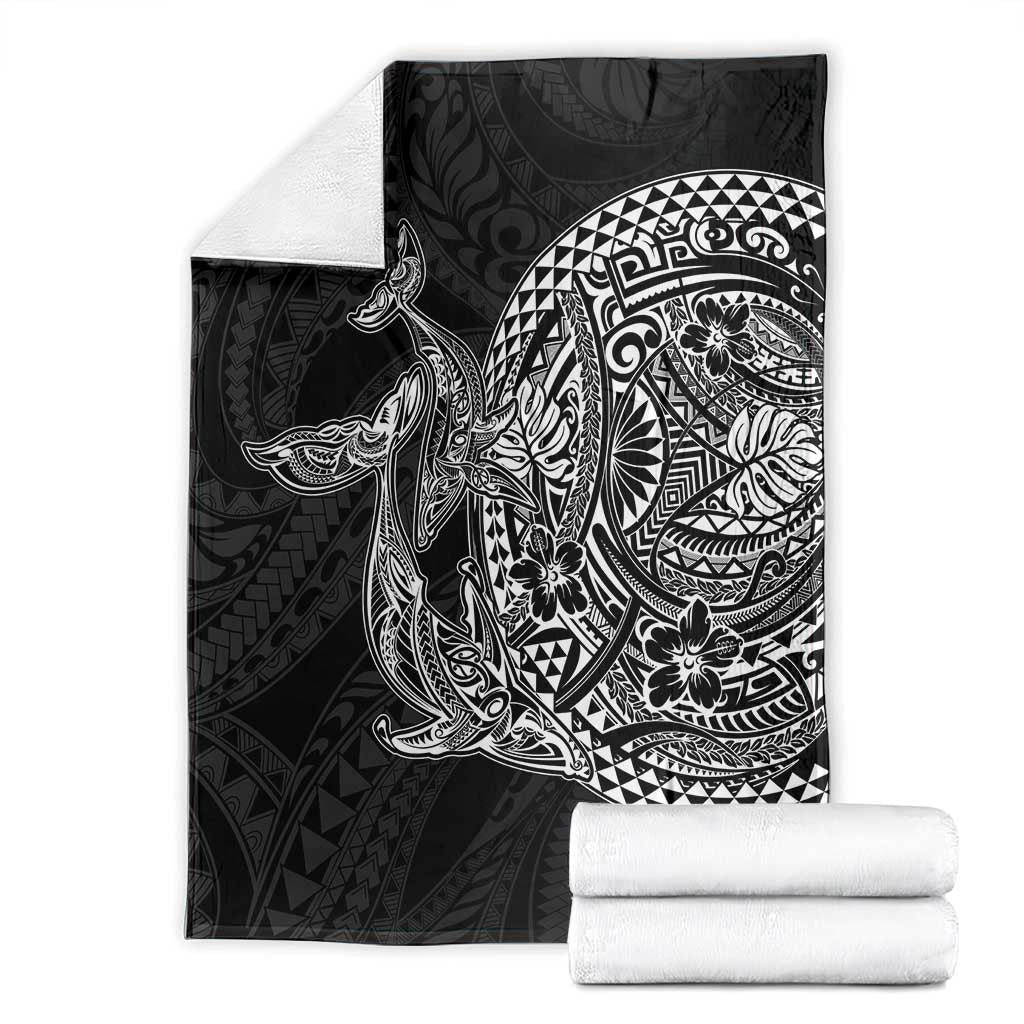 Hawaiian Whales Polynesian Art Motifs Blanket Black Color - Polynesian Pride