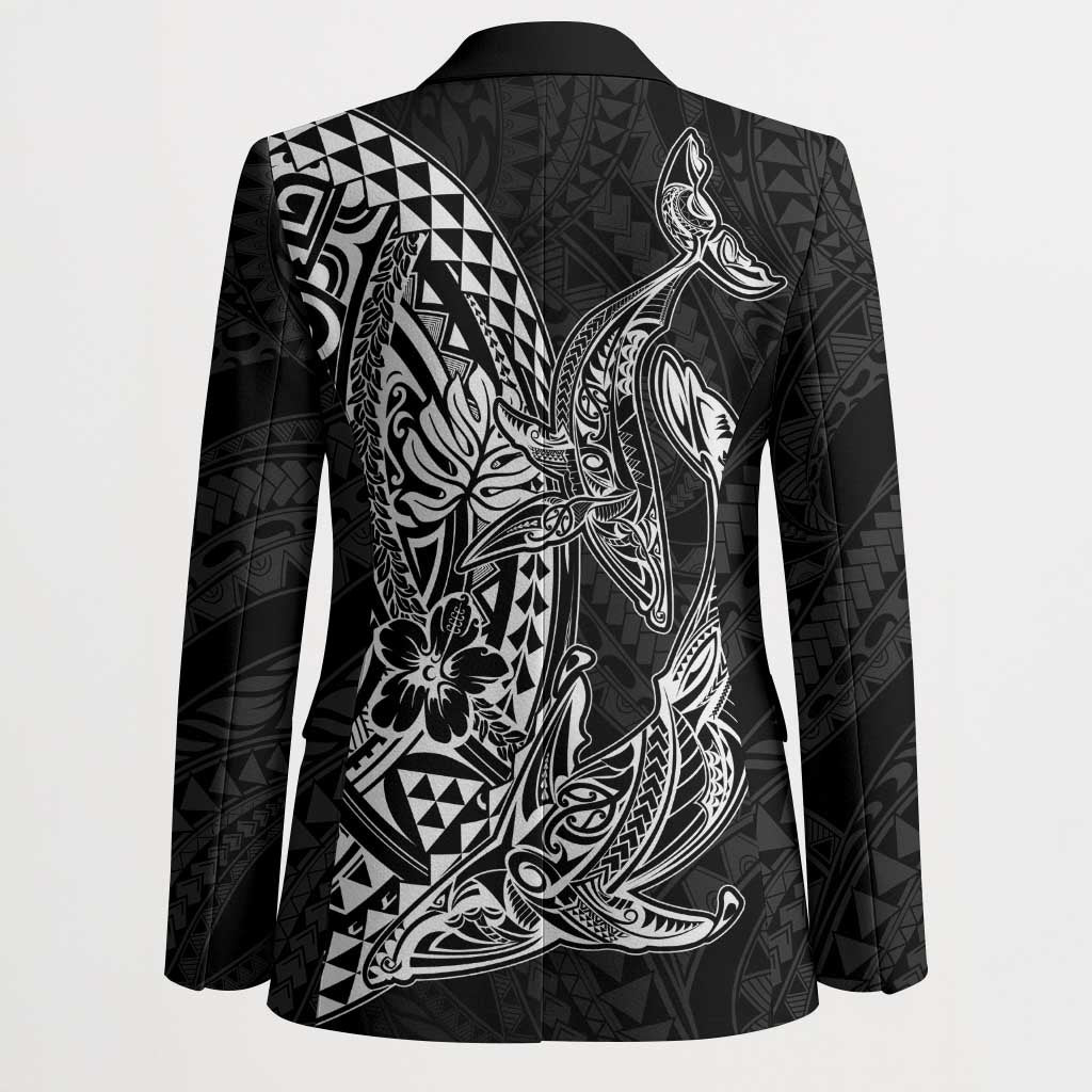 Hawaiian Whales Polynesian Art Motifs Blazer Black Color - Polynesian Pride