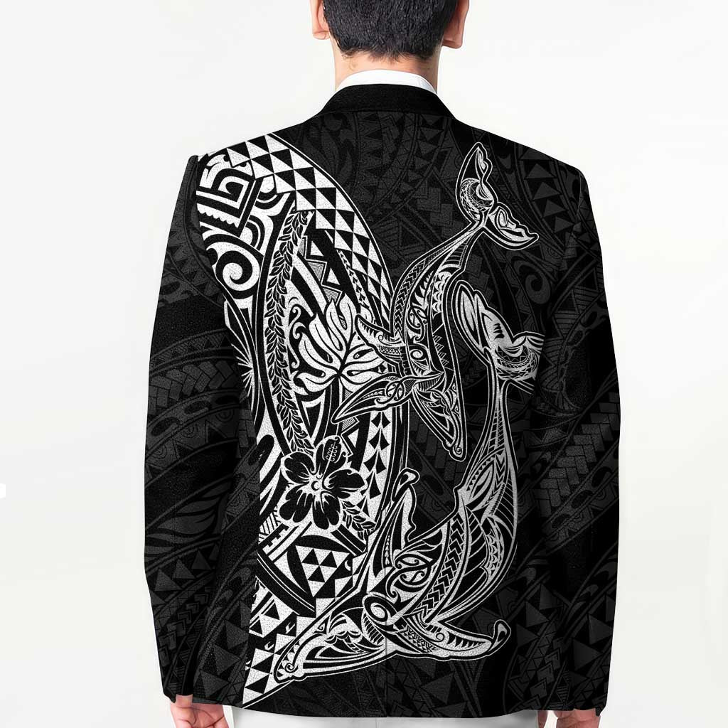 Hawaiian Whales Polynesian Art Motifs Blazer Black Color - Polynesian Pride