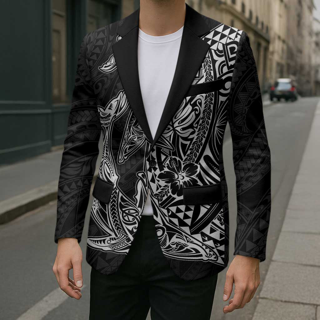 Hawaiian Whales Polynesian Art Motifs Blazer Black Color - Polynesian Pride