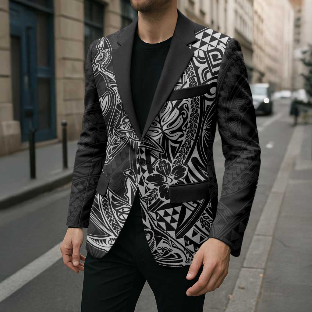 Hawaiian Whales Polynesian Art Motifs Blazer Black Color - Polynesian Pride