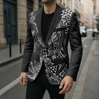 Hawaiian Whales Polynesian Art Motifs Blazer Black Color - Polynesian Pride