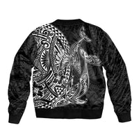 Hawaiian Whales Polynesian Art Motifs Bomber Jacket Black Color - Polynesian Pride