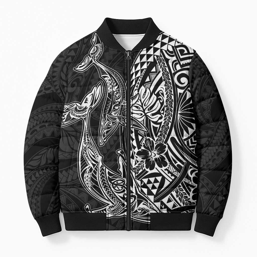 Hawaiian Whales Polynesian Art Motifs Bomber Puffer Jacket Black Color - Polynesian Pride