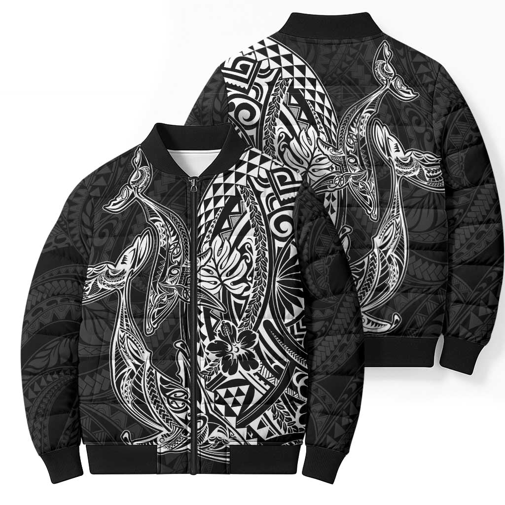 Hawaiian Whales Polynesian Art Motifs Bomber Puffer Jacket Black Color - Polynesian Pride