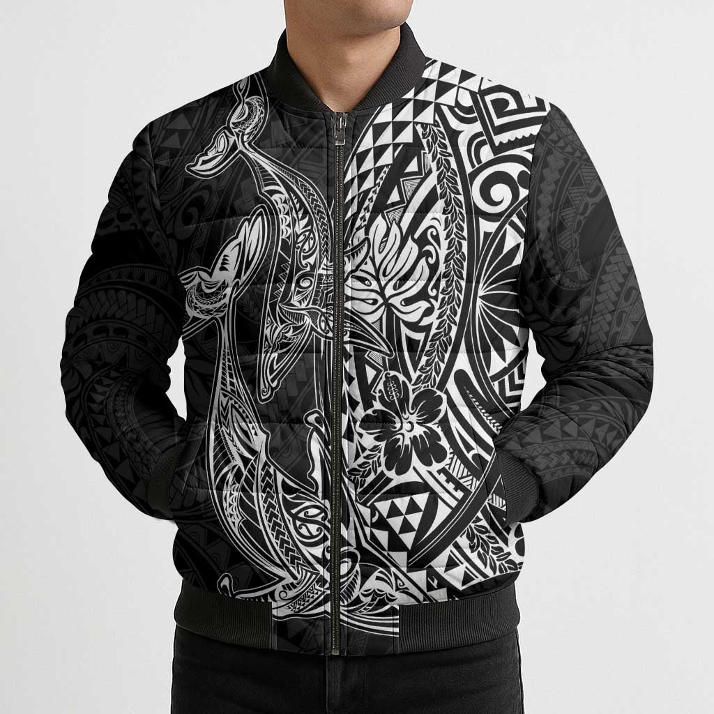 Hawaiian Whales Polynesian Art Motifs Bomber Puffer Jacket Black Color - Polynesian Pride