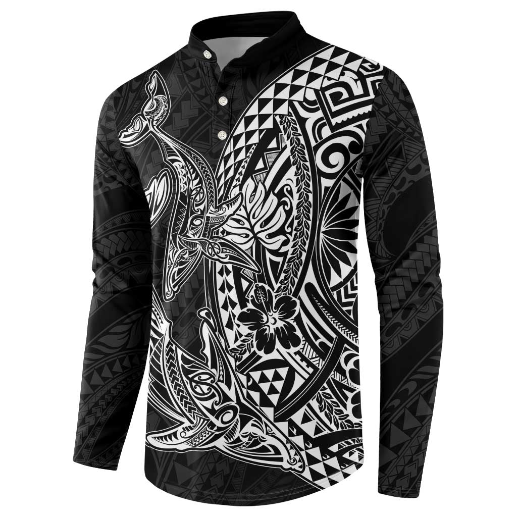 Hawaiian Whales Polynesian Art Motifs Button Sweatshirt Black Color - Polynesian Pride