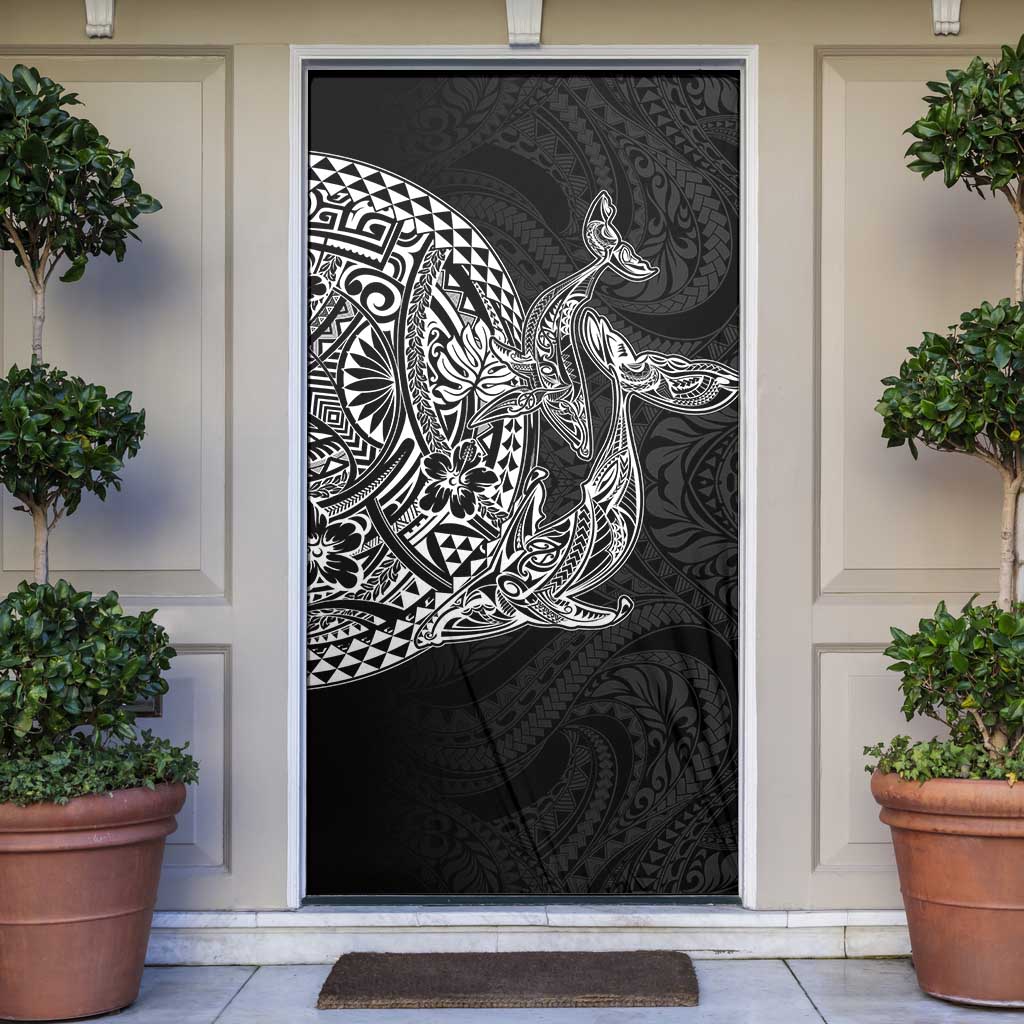 Hawaiian Whales Polynesian Art Motifs Door Cover Black Color - Polynesian Pride