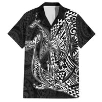 Hawaiian Whales Polynesian Art Motifs Family Matching Long Sleeve Bodycon Dress and Hawaiian Shirt Black Color - Polynesian Pride