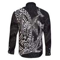 Hawaiian Whales Polynesian Art Motifs Family Matching Long Sleeve Bodycon Dress and Hawaiian Shirt Black Color - Polynesian Pride