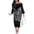 Hawaiian Whales Polynesian Art Motifs Family Matching Off The Shoulder Long Sleeve Dress and Hawaiian Shirt Black Color - Polynesian Pride