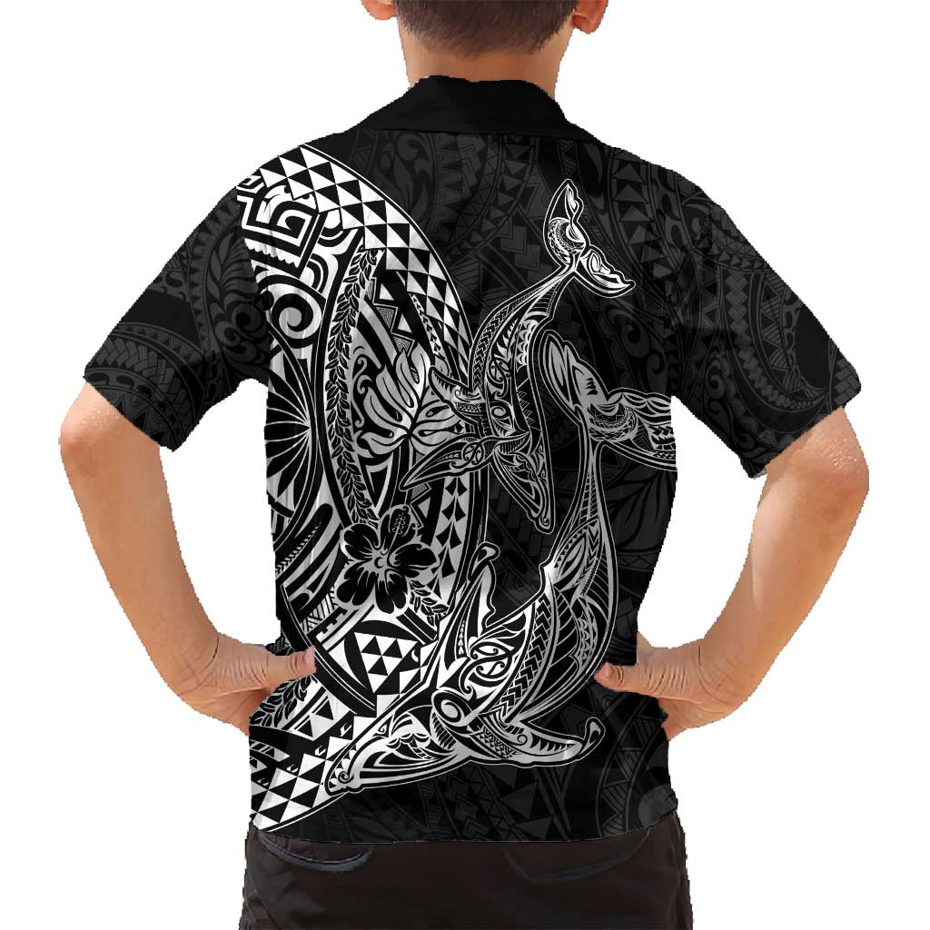 Hawaiian Whales Polynesian Art Motifs Family Matching Puletasi and Hawaiian Shirt Black Color - Polynesian Pride