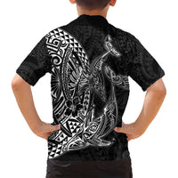 Hawaiian Whales Polynesian Art Motifs Family Matching Puletasi and Hawaiian Shirt Black Color - Polynesian Pride