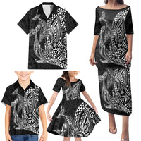 Hawaiian Whales Polynesian Art Motifs Family Matching Puletasi and Hawaiian Shirt Black Color - Polynesian Pride