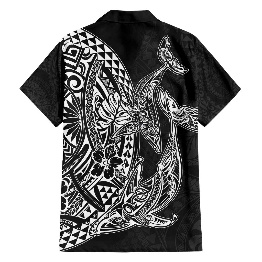 Hawaiian Whales Polynesian Art Motifs Family Matching Short Sleeve Bodycon Dress and Hawaiian Shirt Black Color - Polynesian Pride