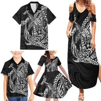 Hawaiian Whales Polynesian Art Motifs Family Matching Summer Maxi Dress and Hawaiian Shirt Black Color - Polynesian Pride