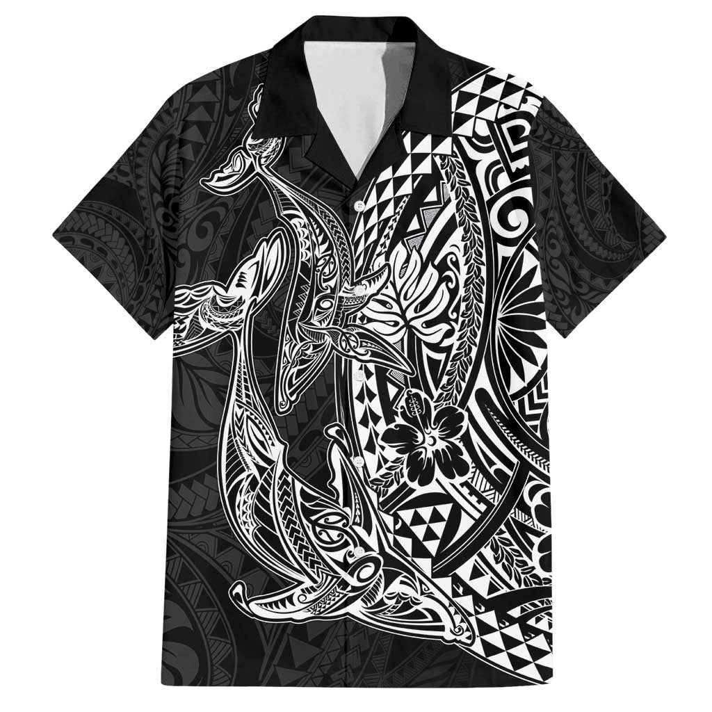 Hawaiian Whales Polynesian Art Motifs Family Matching Summer Maxi Dress and Hawaiian Shirt Black Color - Polynesian Pride