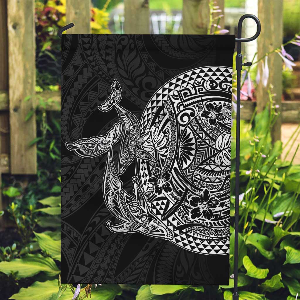 Hawaiian Whales Polynesian Art Motifs Garden Flag Black Color - Polynesian Pride