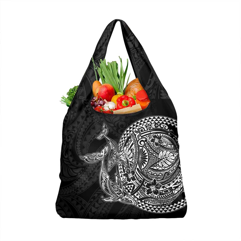 Hawaiian Whales Polynesian Art Motifs Grocery Bag Black Color LT03 1-pack One Size Black - Polynesian Pride
