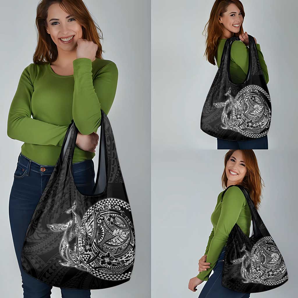 Hawaiian Whales Polynesian Art Motifs Grocery Bag Black Color - Polynesian Pride