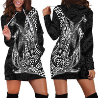 Hawaiian Whales Polynesian Art Motifs Hoodie Dress Black Color - Polynesian Pride