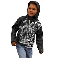 Hawaiian Whales Polynesian Art Motifs Kid Hoodie Black Color - Polynesian Pride