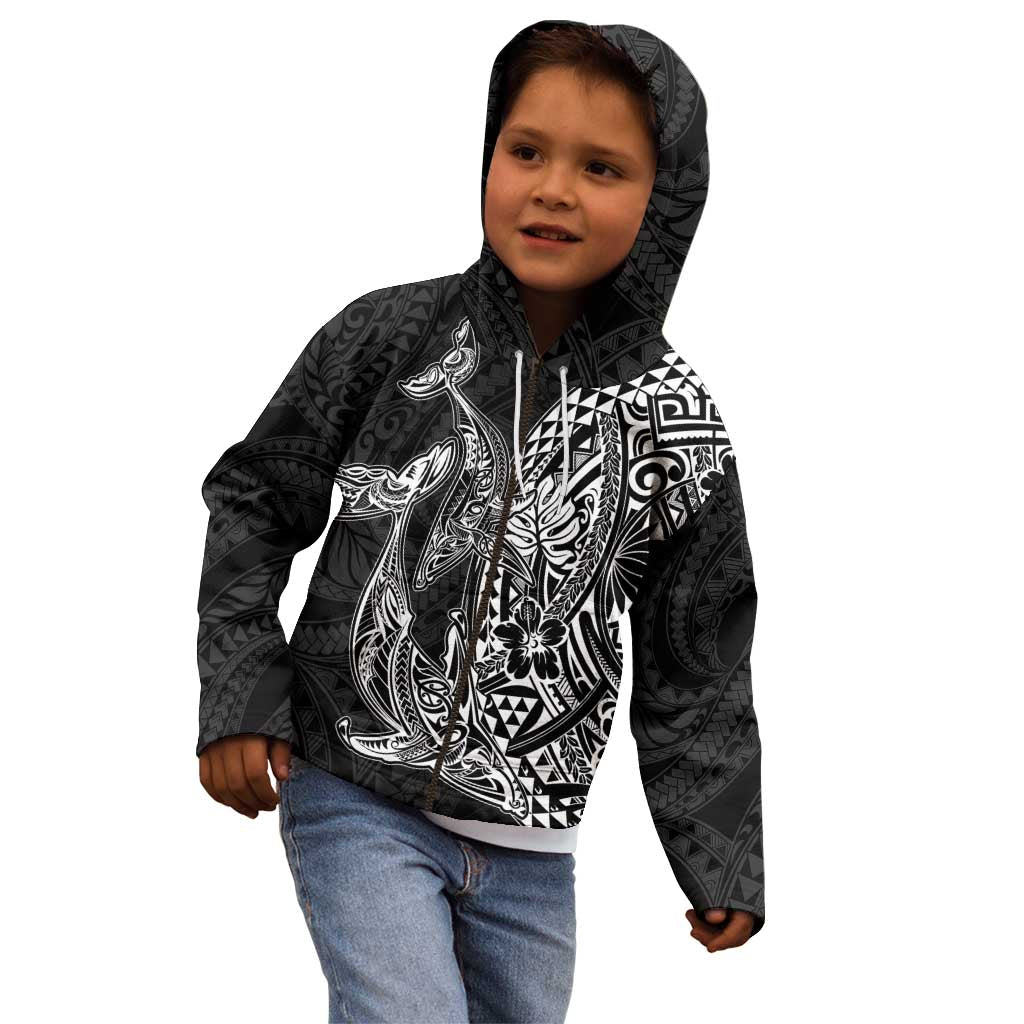 Hawaiian Whales Polynesian Art Motifs Kid Hoodie Black Color - Polynesian Pride