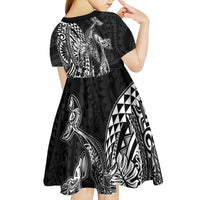 Hawaiian Whales Polynesian Art Motifs Kid Short Sleeve Dress Black Color - Polynesian Pride
