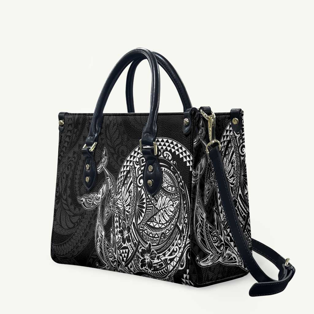 Hawaiian Whales Polynesian Art Motifs Leather Bag Black Color - Polynesian Pride