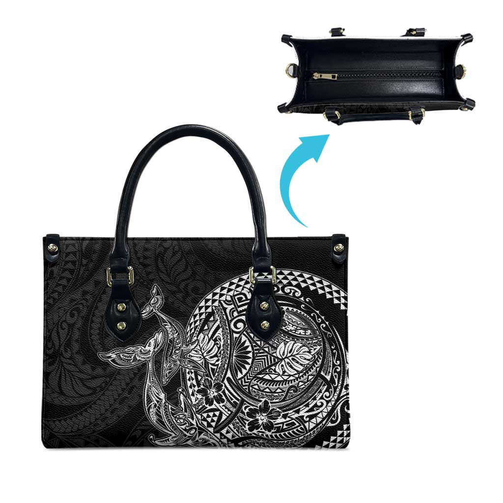 Hawaiian Whales Polynesian Art Motifs Leather Bag Black Color - Polynesian Pride