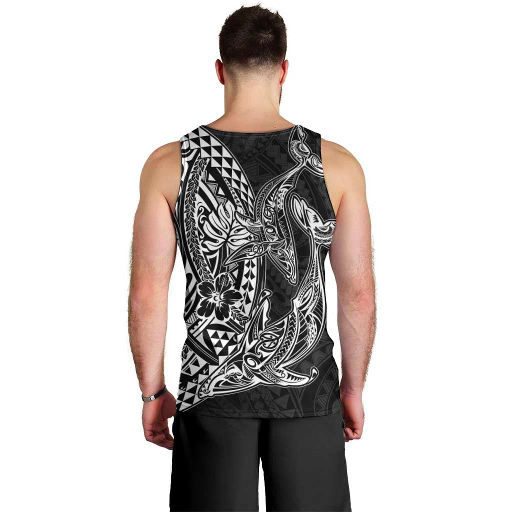 Hawaiian Whales Polynesian Art Motifs Men Tank Top Black Color - Polynesian Pride