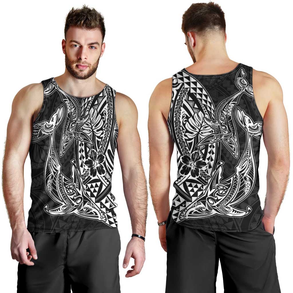 Hawaiian Whales Polynesian Art Motifs Men Tank Top Black Color - Polynesian Pride