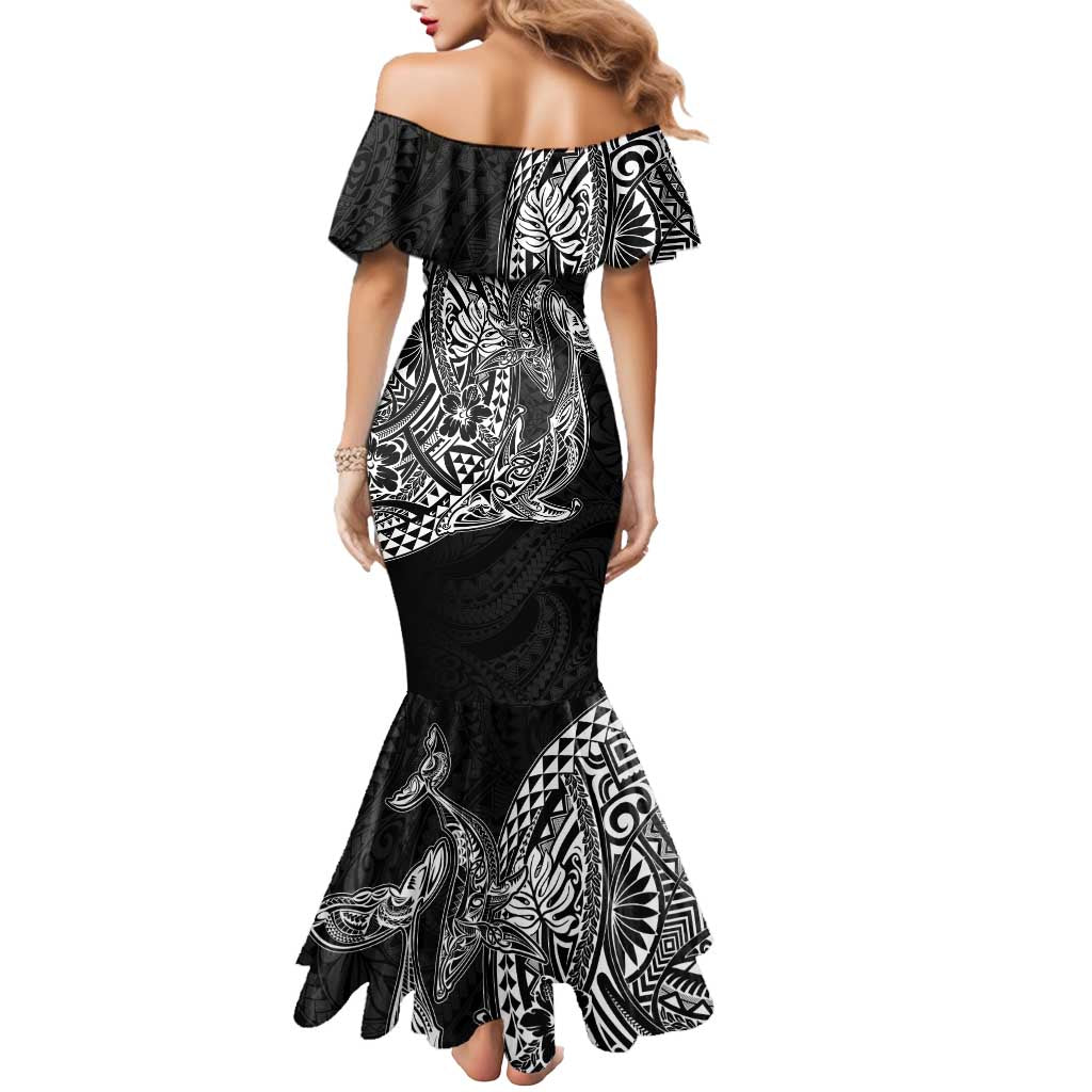 Hawaiian Whales Polynesian Art Motifs Mermaid Dress Black Color - Polynesian Pride