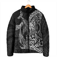 Hawaiian Whales Polynesian Art Motifs Padded Jacket Black Color - Polynesian Pride
