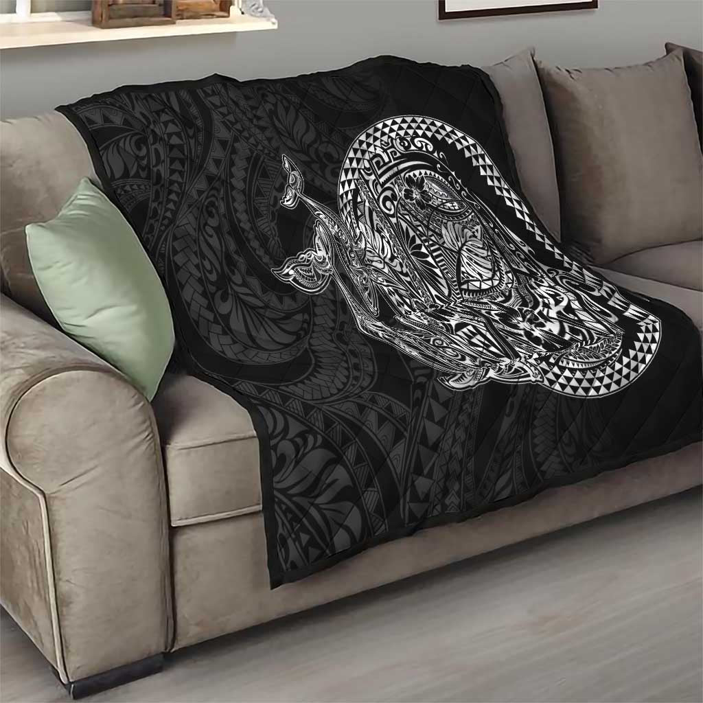 Hawaiian Whales Polynesian Art Motifs Quilt Black Color - Polynesian Pride