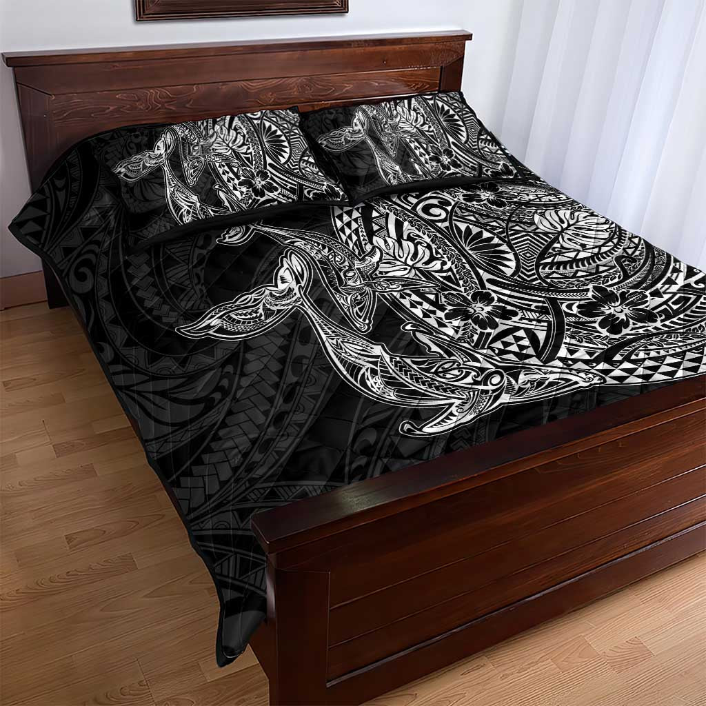 Hawaiian Whales Polynesian Art Motifs Quilt Bed Set Black Color - Polynesian Pride