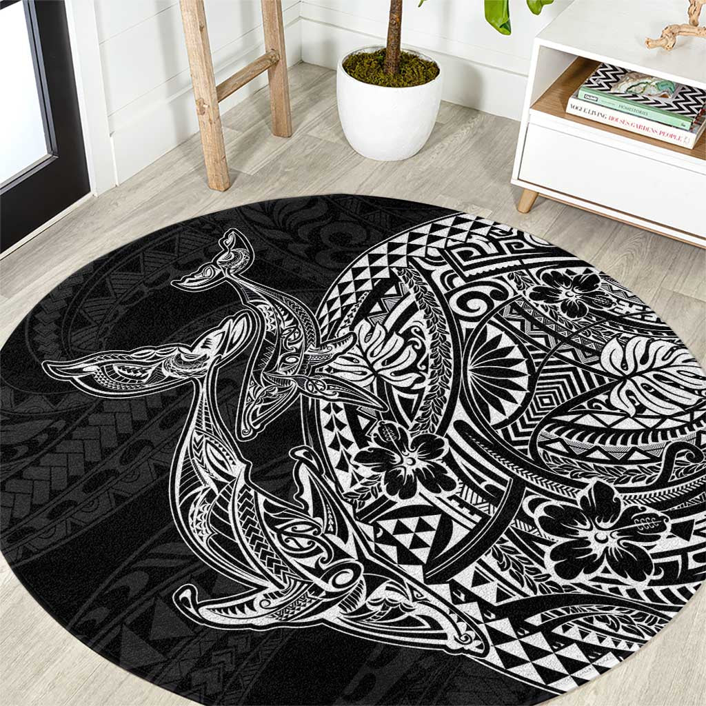 Hawaiian Whales Polynesian Art Motifs Round Carpet Black Color LT03 Black - Polynesian Pride