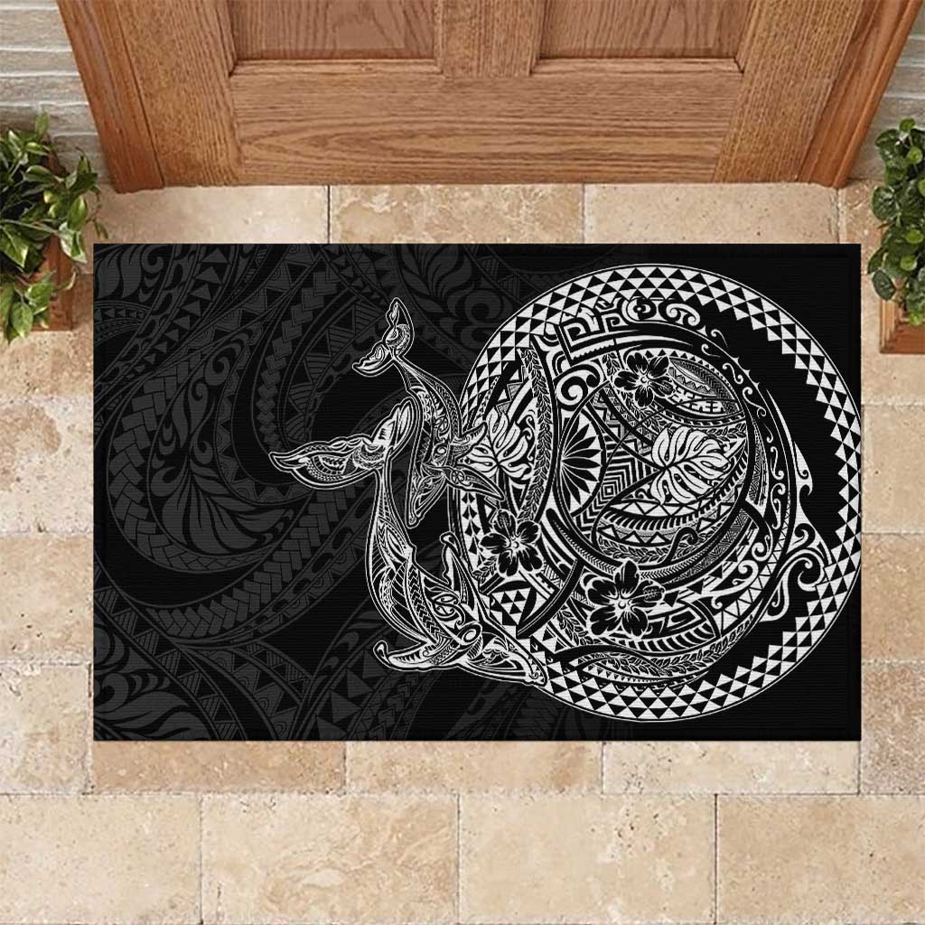 Hawaiian Whales Polynesian Art Motifs Rubber Doormat Black Color LT03 Black - Polynesian Pride