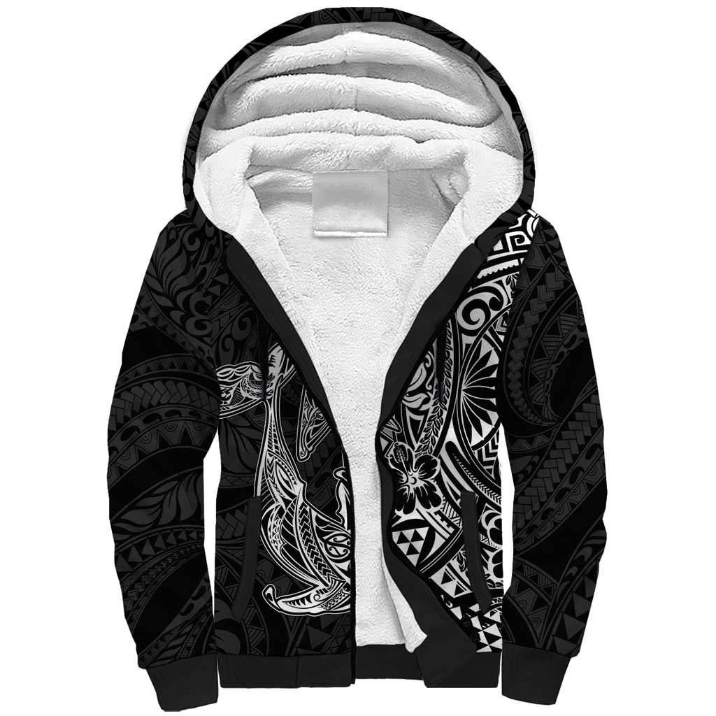 Hawaiian Whales Polynesian Art Motifs Sherpa Hoodie Black Color LT03 Unisex Black - Polynesian Pride